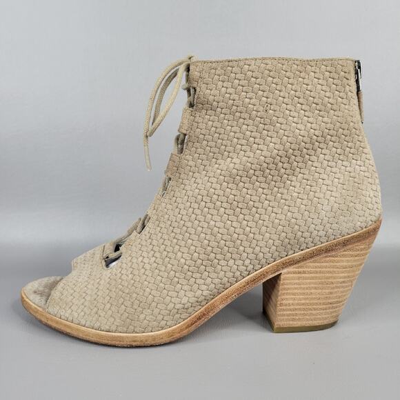 Eileen Fisher Womens Slew Ankle Bootie Peep Toe Lace Up Zip Suede Tan Size 8.5 M - Picture 2 of 11